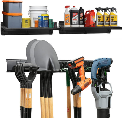 Garage Tool Organizer Wall Mount, 64", 4 Racks 8 Hooks, 400 lbs | 400 lbs, anti-rust carbon steel, garden tool organizer & storage rack for garage organization, shovels, rakes & tools