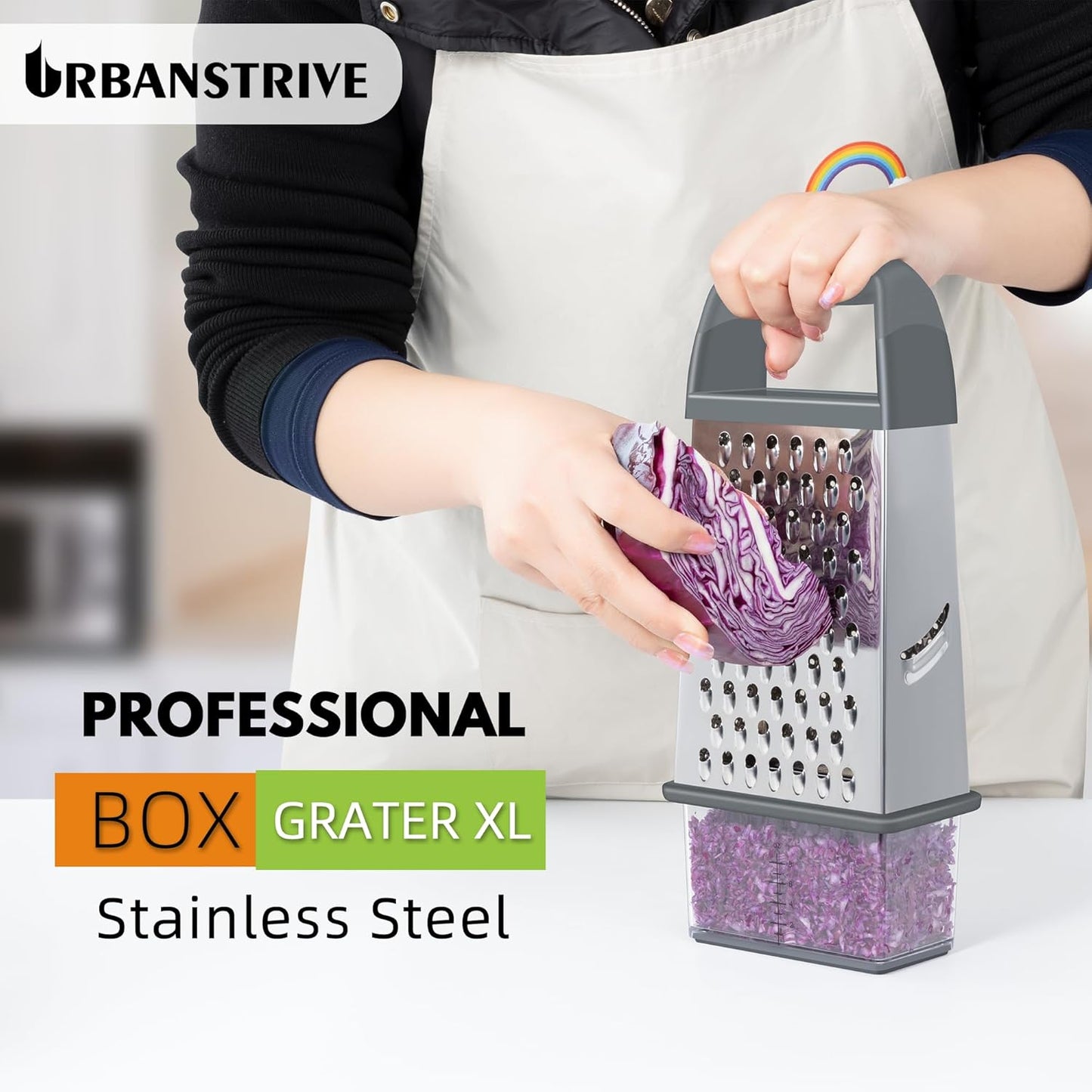 Urbanstrive Cheese Grater With Container Box Grater Stainless Steel Graters for Kitchen Cheese Shredder Parmesan Shredder Kitchen Gadgets Kitchen Tools Kitchen Gifts for Chef Dishwasher Safe Zester