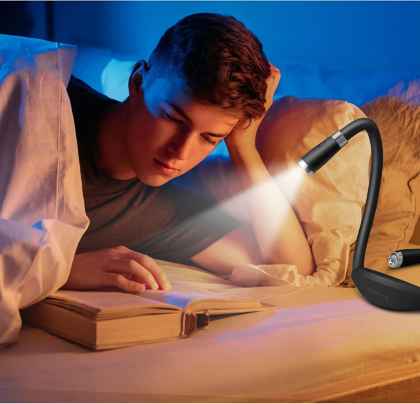 Neck Book Light LED Reading Lamp USB-C Rechargeable, Hands Free, 4 LED Bulbs, 4 Adjustable Brightness, for Reading in Bed or Reading in Car (Green)