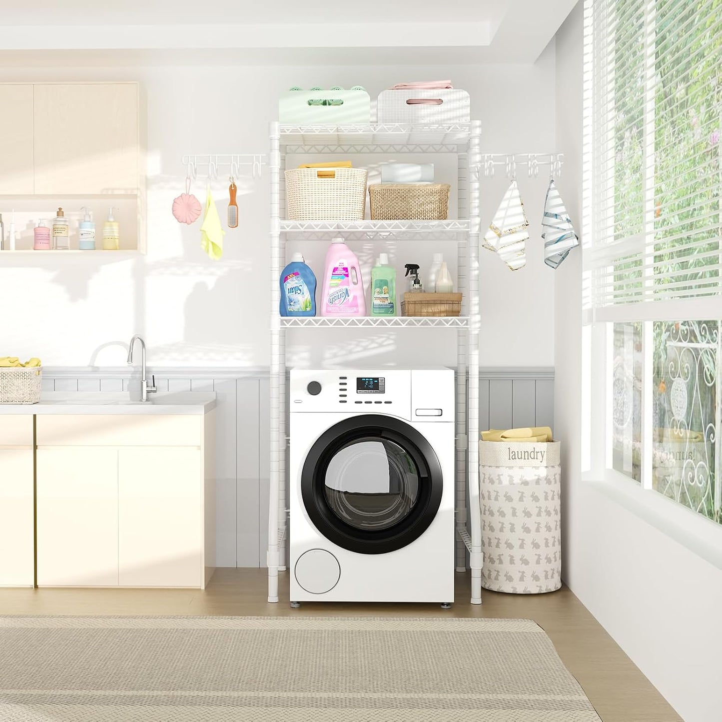 U8 Medium Laundry Room Storage Organizer, Over the Washer and Dryer Storage Shelves for Laundry Organization, 32.3”W x 17.3”D x 76.2”H, Suit Washing Machine Width within 29.9”, Hold 304 lb, Black