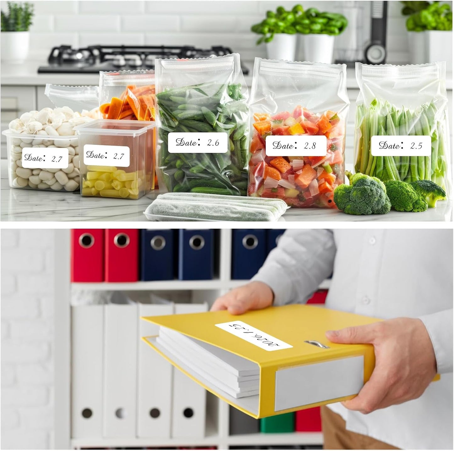 Removable Freezer Labels, Date Label 1x2 Inch Food Storage Stickers, Waterproof Oil Resistant Easy Clean Leaves no Residue 300 Total Per Roll
