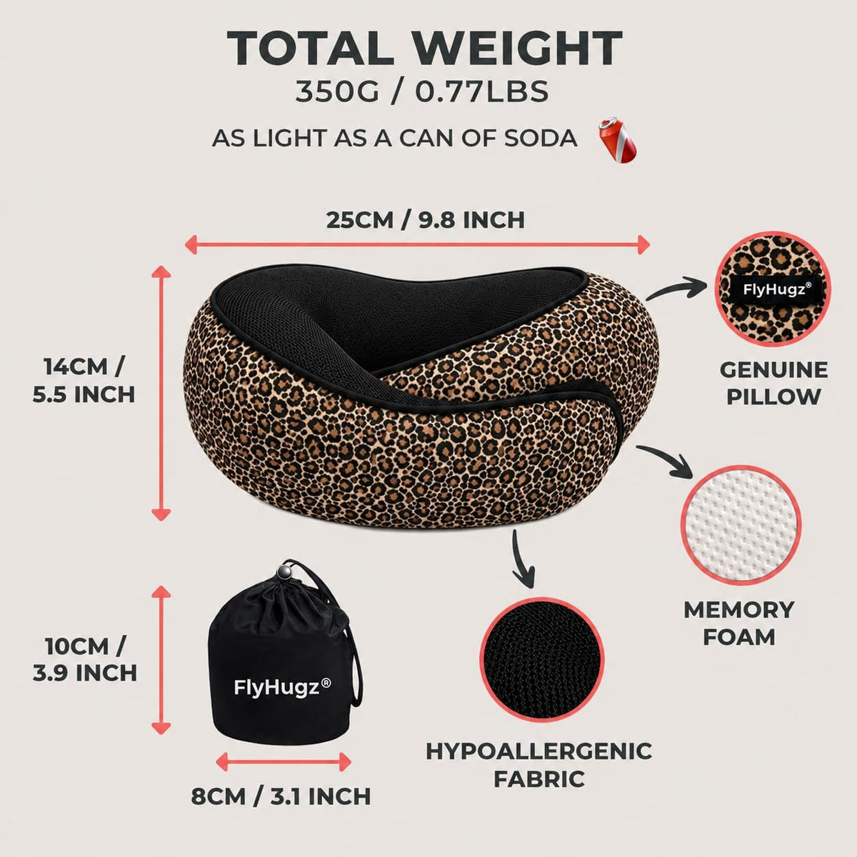 FlyHugz® Neck Travel Pillow Memory Foam Neck Pillow, Gray