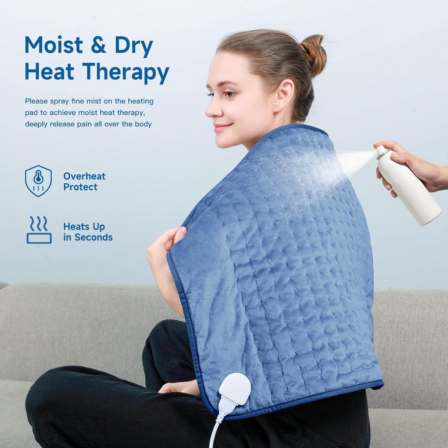 NBKLS Heating Pads for Back Neck Shoulder Pain, Electric Heating Pad Auto Shut Off, Fast Heat, Large Heating Pad Christmas Gift for Women Men, Birthday Gifts for Mom Dad (Blue)