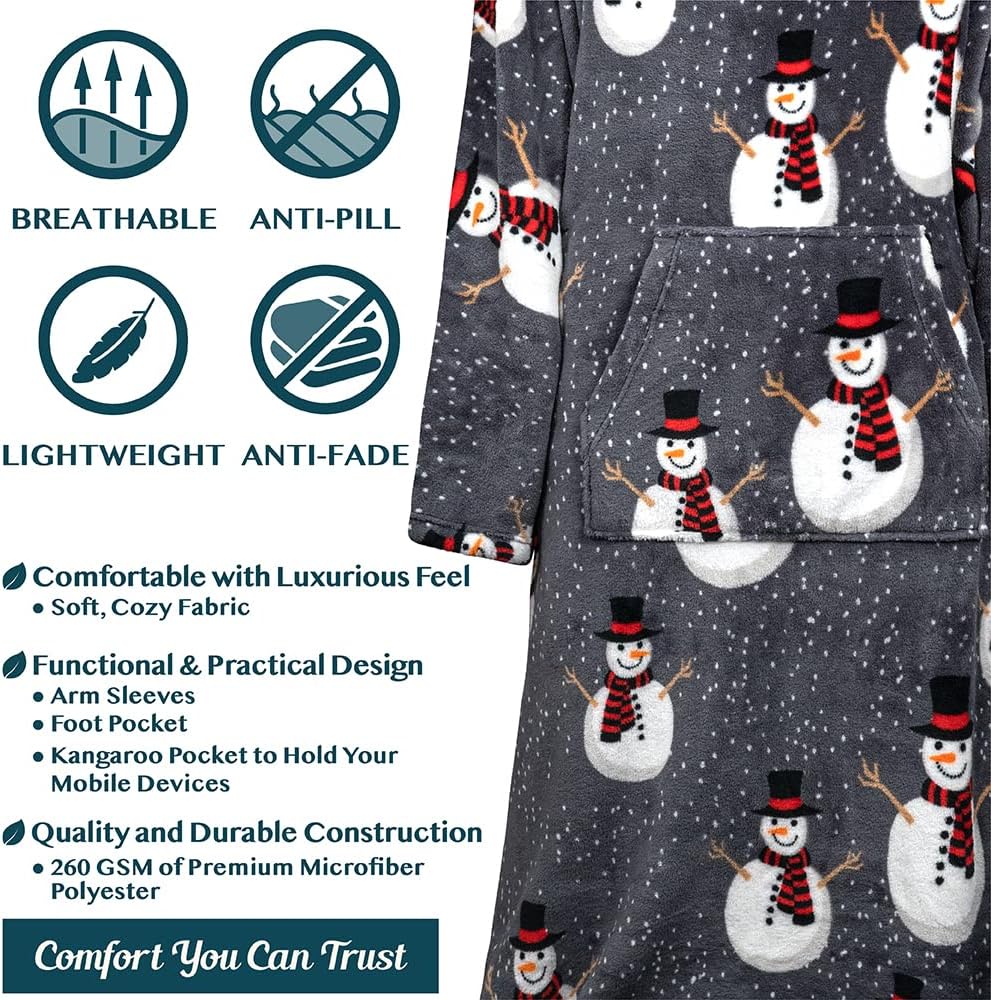 PAVILIA Fleece Blanket with Sleeves, Foot Pockets for Women Men Adults, Plush Wearable Blanket Throw Wrap, Warm Snuggle Blanket Robe, Cozy Gift Ideas Wife Mom, Dark Purple