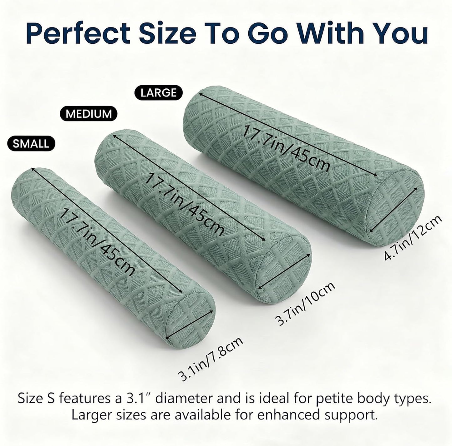 3.1" Small Neck Roll Memory Foam Pillow Cylinder,Detachable Cover | Neck Support Pillows for Sleeping,Comfortable Breathable,Round Bolster Pillow for Bed,Back ,Lumbar Leg and Yoga Pain Relief