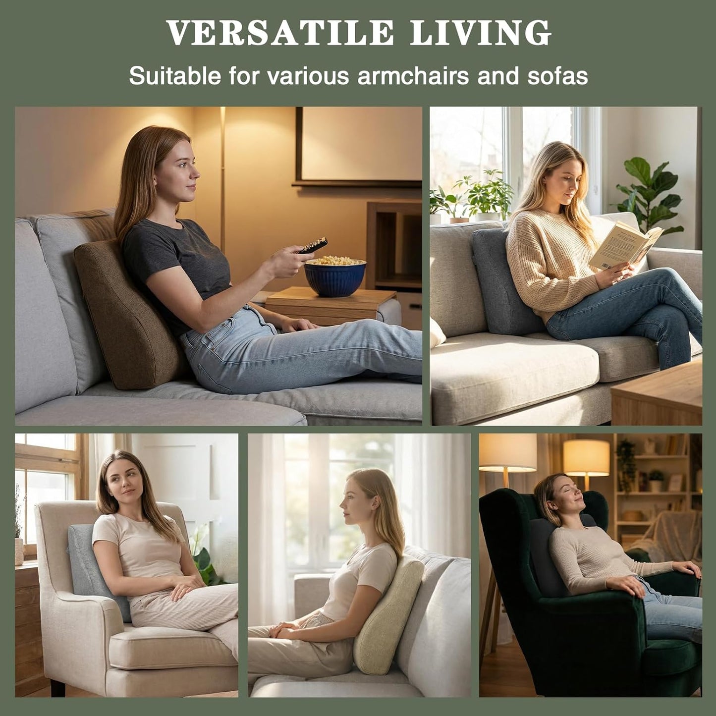 baibu Patented Dual-Layer Memory Foam Lumbar Pillow for Recliner, Brown | Large ergonomic back support for recliners, sofas and gaming chairs, with a removable machine-washable cover.