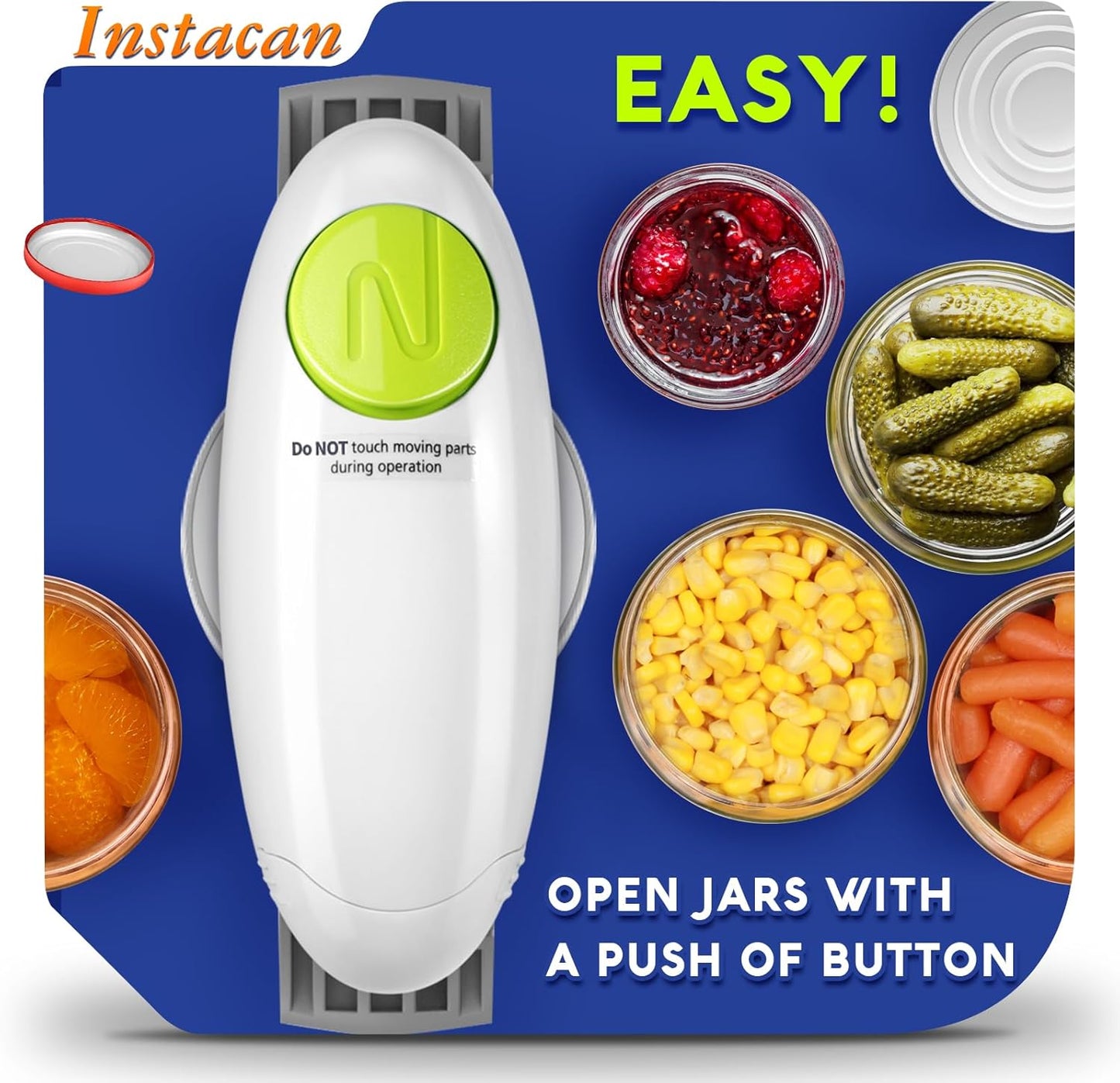 INSTACAN Higher Torque and One Touch Electric Jar Opener Easy Remove Almost Size Lid with Auto-Off, Powerful Bottle Opener for Arthritic Hands, Automatic Jar Opener for Weak Hands and Seniors (White)