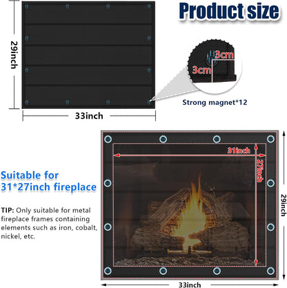 Magnetic Fireplace Cover 39"x32" Fireplace Draft Stopper Blocker Indoor | Fire Place Cover with Built-in 12 Strong Magnet for Iron Fireplace Frame Fireplace Screen