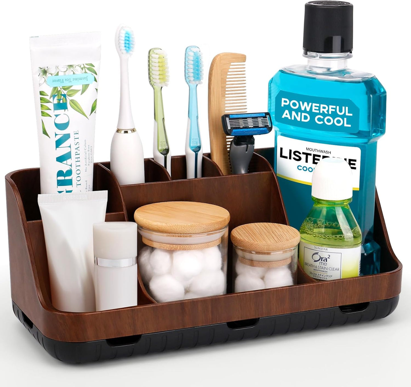 GFWARE Black Toothbrush Holder - 7 Slots Bathroom Organizer Countertop with Drainage Matte Black Electric Toothbrush and Toothpaste Holder for Bathroom Accessories Organization Vanity Sink Storage | Detachable 7 Slots Matte Black Kid Electric Toothbrush
