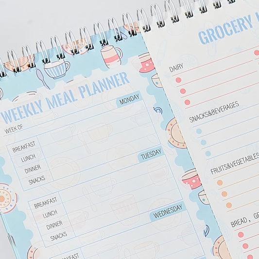 52 Sheets Weekly Meal Planner Pad and Grocery List for Kitchen Wall Fridge, 11x8.5 Inch Spiral Menu Board Notebook, Non-Bleed Food Prep Calendar, Cottagecore Floral Notepad