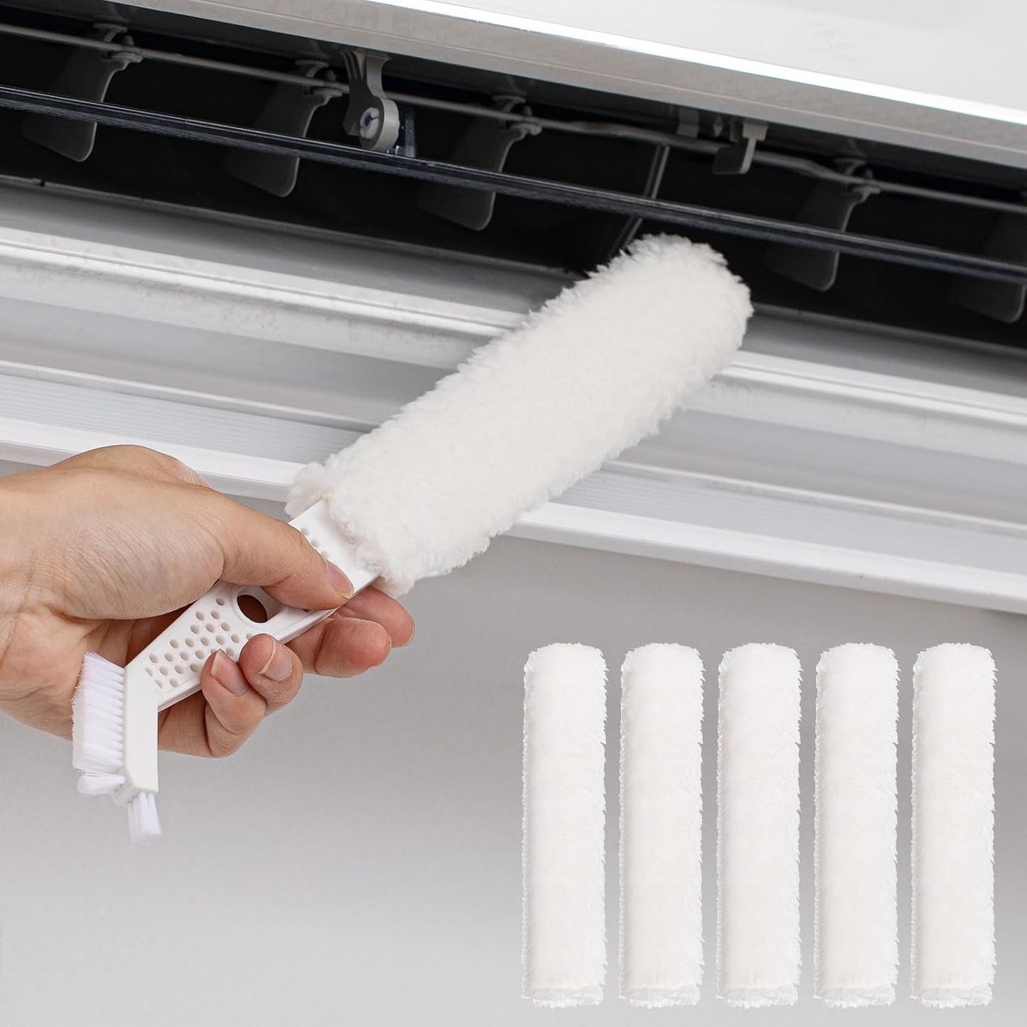 Air Conditioner Cleaner Set Mini Split Cleaning Kit Under Fridge Cleaning Tool Window Unit Kit with 5 Replaceable Brush Clothes for Refrigerator Air Conditioner, No Disassembly Furniture Appliances