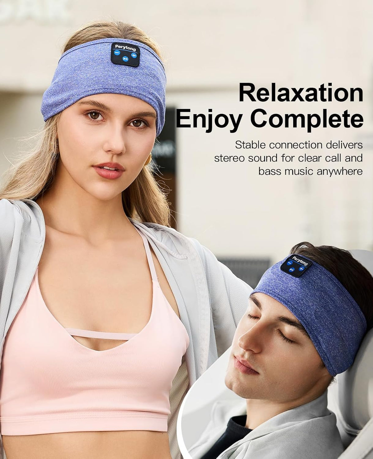 Perytong Sleep Headphones Wireless, Bluetooth Sports Headband Headphones with Ultra-Thin HD Stereo Speakers Perfect for Sleeping,Workout,Jogging,Yoga,Insomnia, Air Travel, Meditation (Grey)