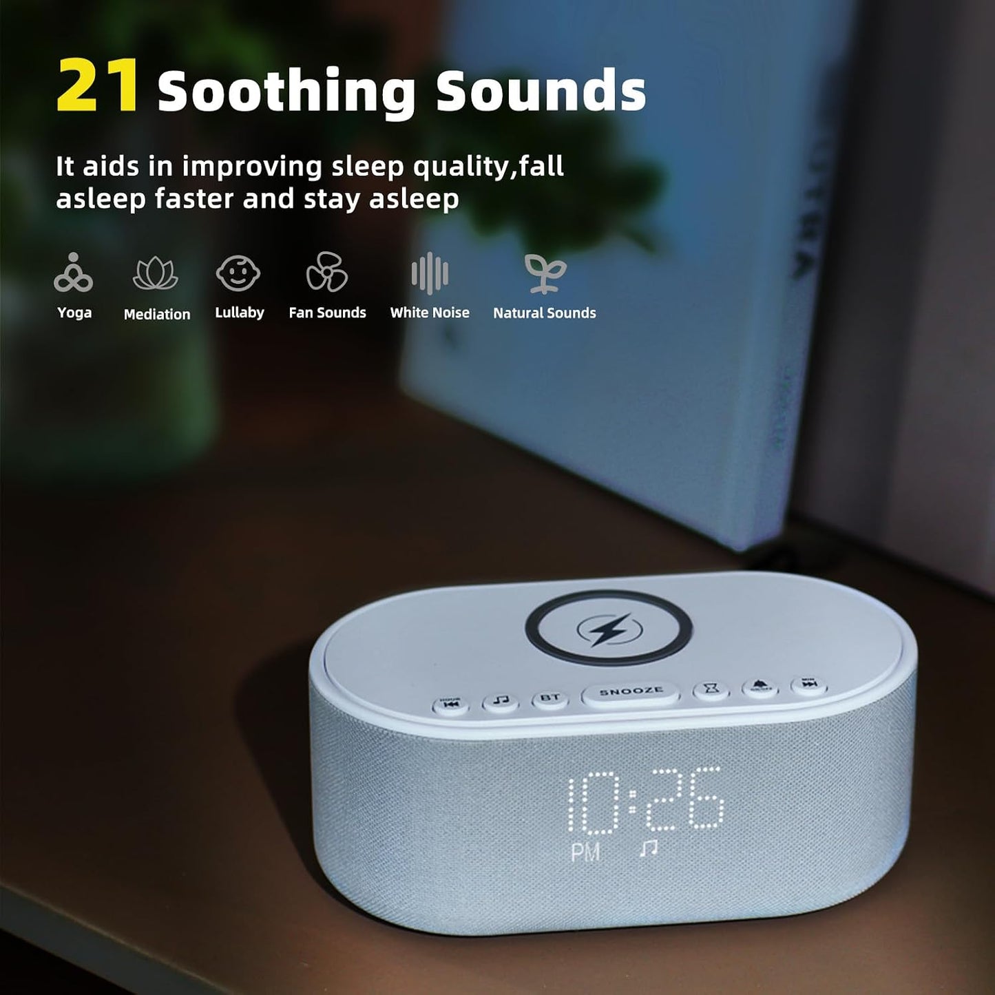 Odokee Sound Machine Alarm Clock for Bedrooms with Wireless Charging - Putty
