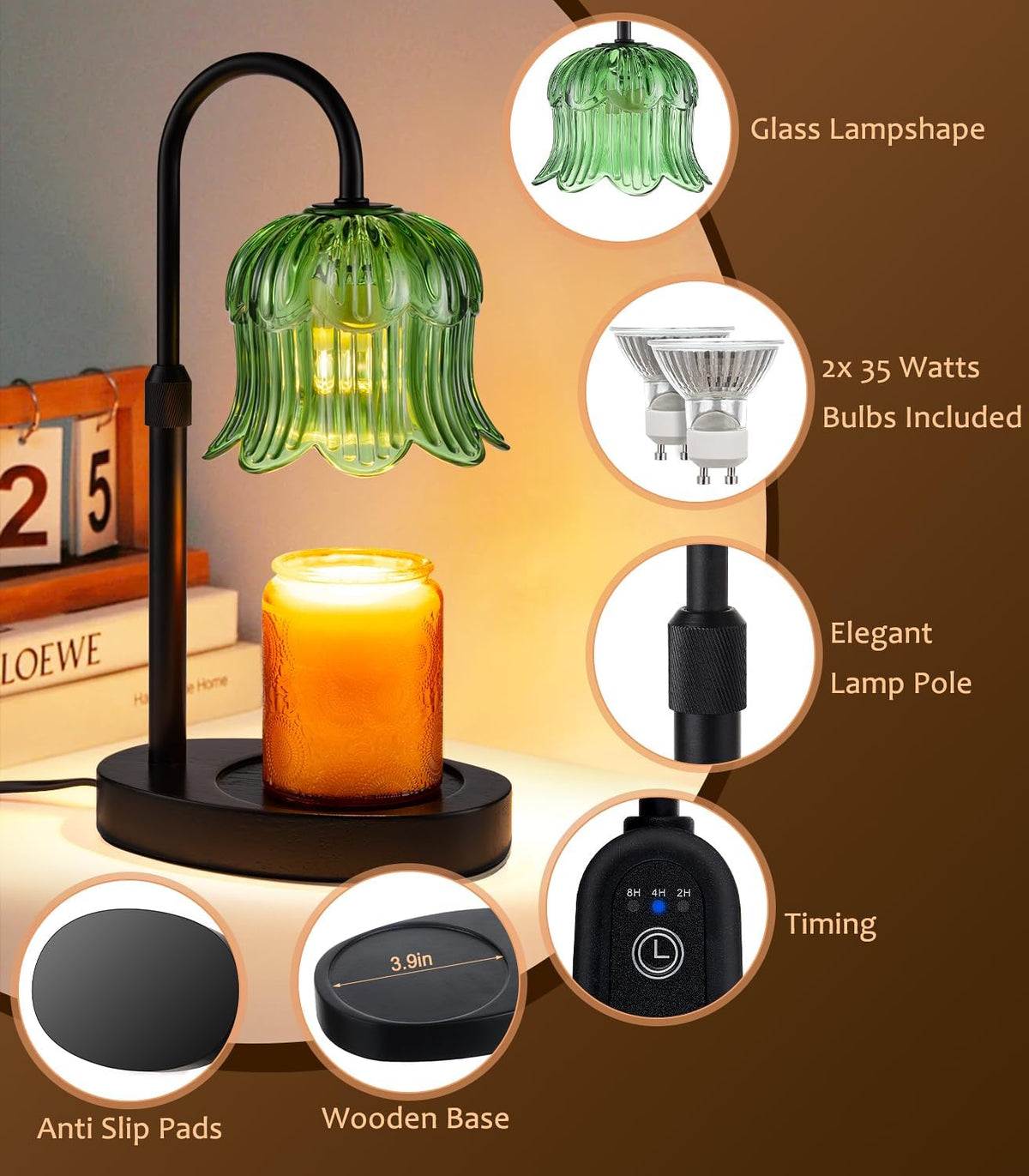 Candle Warmer Lamp with Timer - Electric Candles Wax Warmers Glass Lamps