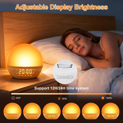 Sunrise Alarm Clock with White Noise Wake-Up, Wood Grain