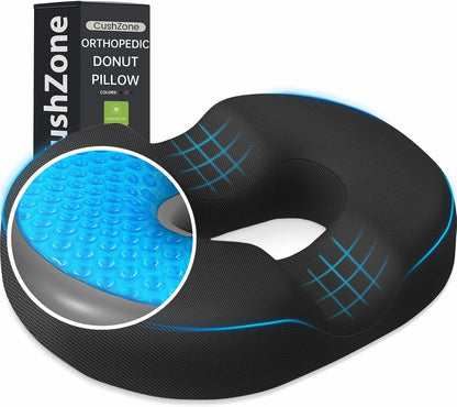 Donut Pillow Seat Cushion, Cooling Gel Memory Foam Chair Cushion, Black