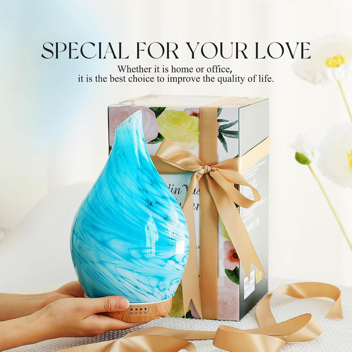 Porseme Essential Oil Diffuser 280ml Handmade Glass Diffuser 7H Runtime | Elegant Handmade Glass Aroma Diffuser with 7-color LEDs, Quiet Aromatherapy and Safe Auto Shut-off, Perfect for Gifts