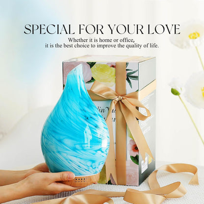 Porseme Essential Oil Diffuser 280ml Handmade Glass Diffuser 7H Runtime | Elegant Handmade Glass Aroma Diffuser with 7-color LEDs, Quiet Aromatherapy and Safe Auto Shut-off, Perfect for Gifts