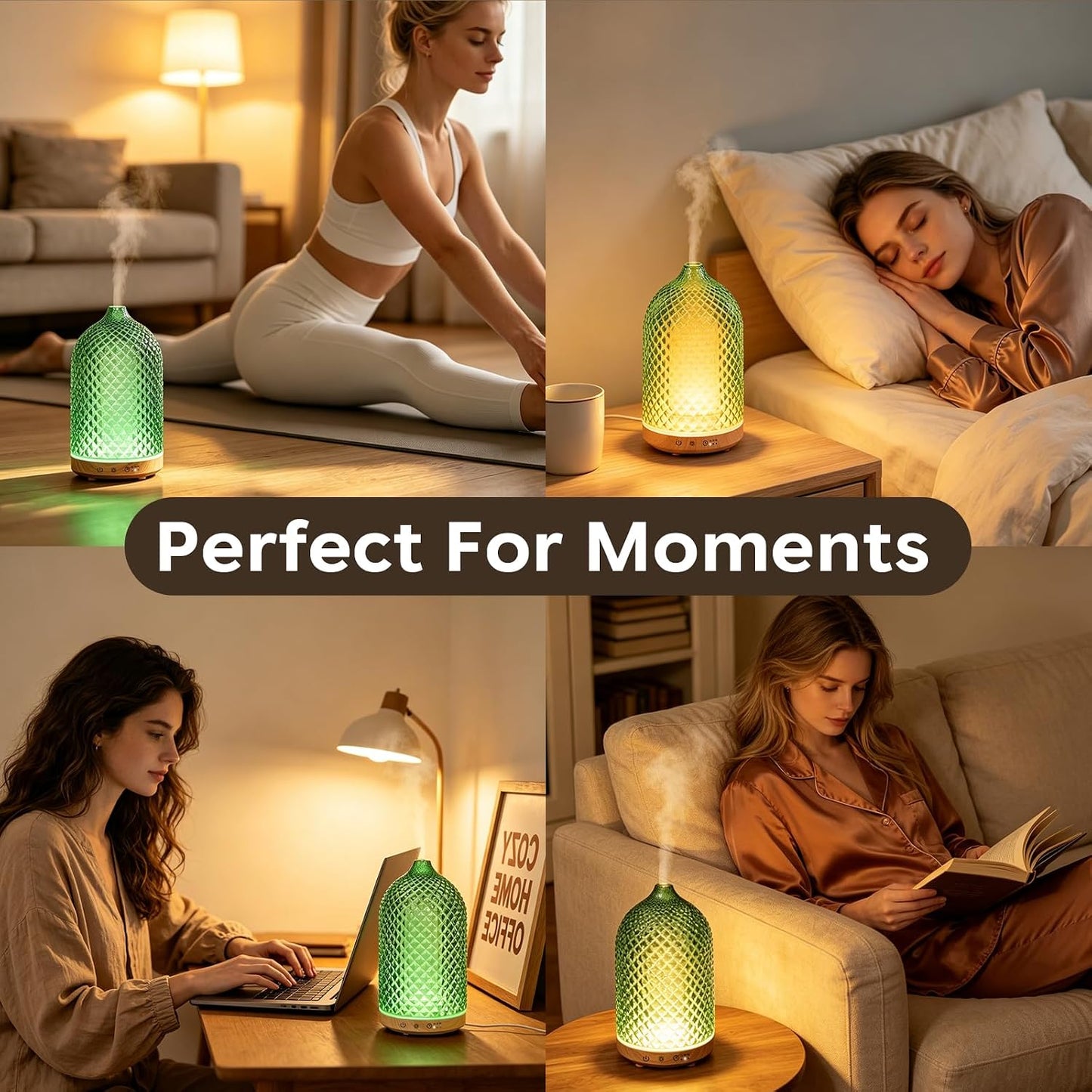 Essential Oil Diffuser 150ml, Glass Diffuser with Ultrasonic Small Humidifier, 7 Color Lights, 1/2/4H Timer, Quiet Auto Shut-Off Oil Diffuser for Bedroom, Home, Office (Silvery)