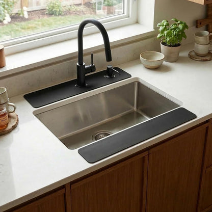 Customizable Kitchen Sink Faucet Mat: 30"Lx5.5"W Absorbent Splash Guard | Non-slip Fabric Rubber Mat, Cut to Fit Oval Rectangle Square Faucet & 2,3,4 Holes Irregular Sink with Soap Dispenser Air Gap