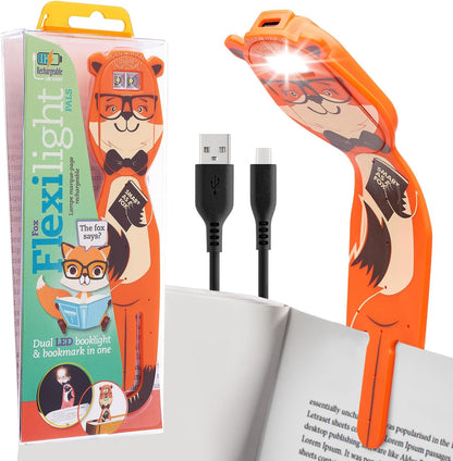 Gifts for Readers & Writers Rechargeable Book Light for Kids, Clip On Reading Light for Bed, 2in1 Flexilight Pals & Bookmark, 12 Hours of Light Once Charged, Includes USB Cable & 2 LED Lights, Dog