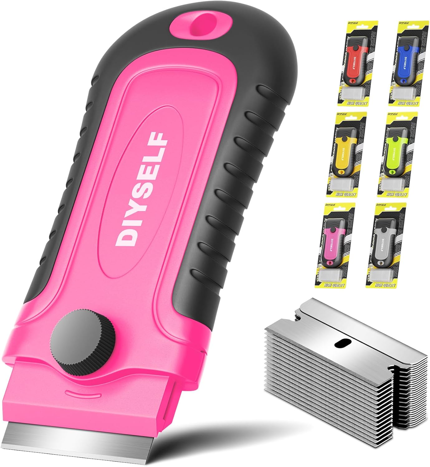 DIYSELF 1 Pack Razor Blade Scraper with 15 Extra Blades, Scraper Tool for Cleaning Window, Paint, Cooktop, Oven, Glass Stove Top Scraper, Razor Scraper with Buit-In Blade Storage | Razor Scraper for Cleaning Window, Paint, Cooktop, Oven, Glass Stove Top