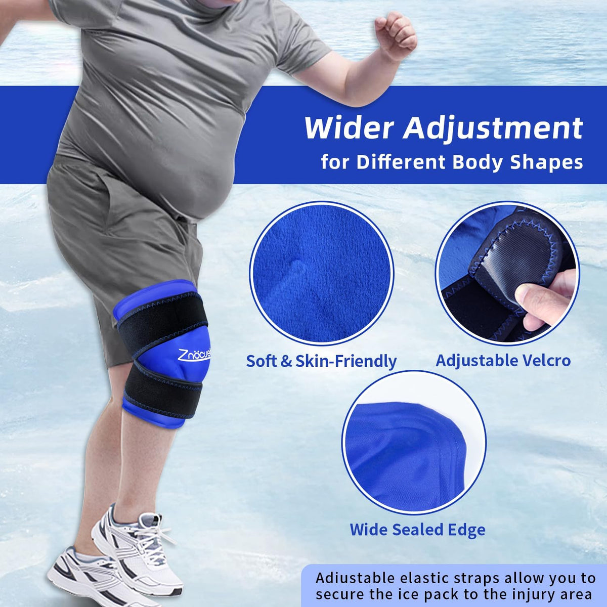 ZNÖCUETÖD Enhanced Knee Ice Pack Wrap for Pain Relief, Large Gel Ice Pack for Knee Leg Injuries Reusable with Cold Compression for Tendonitis, Arthritis, Swelling, Bruises, Surgery Recovery