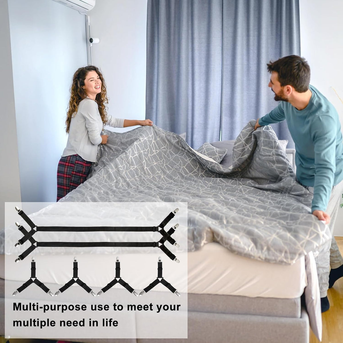 Attmu 6 Pack Bed Sheet Straps Fitted Bed Sheet Fasteners Clips Black