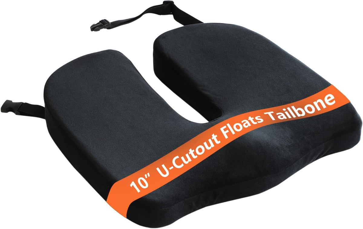 Large Pressure Relief Office Car Seat Cushion,10-Inch Extended U-Cutout