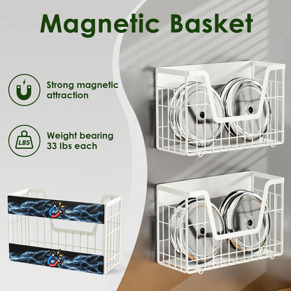 Magnetic Shelf for Fridge, Fruit Basket Magnet Shelves with 2 Hooks | Potato and Onion Storage Bins, Black Magnetic Organizer Side of Fridge Storage, Magnetic Spice Rack for Refrigerator Kitchen