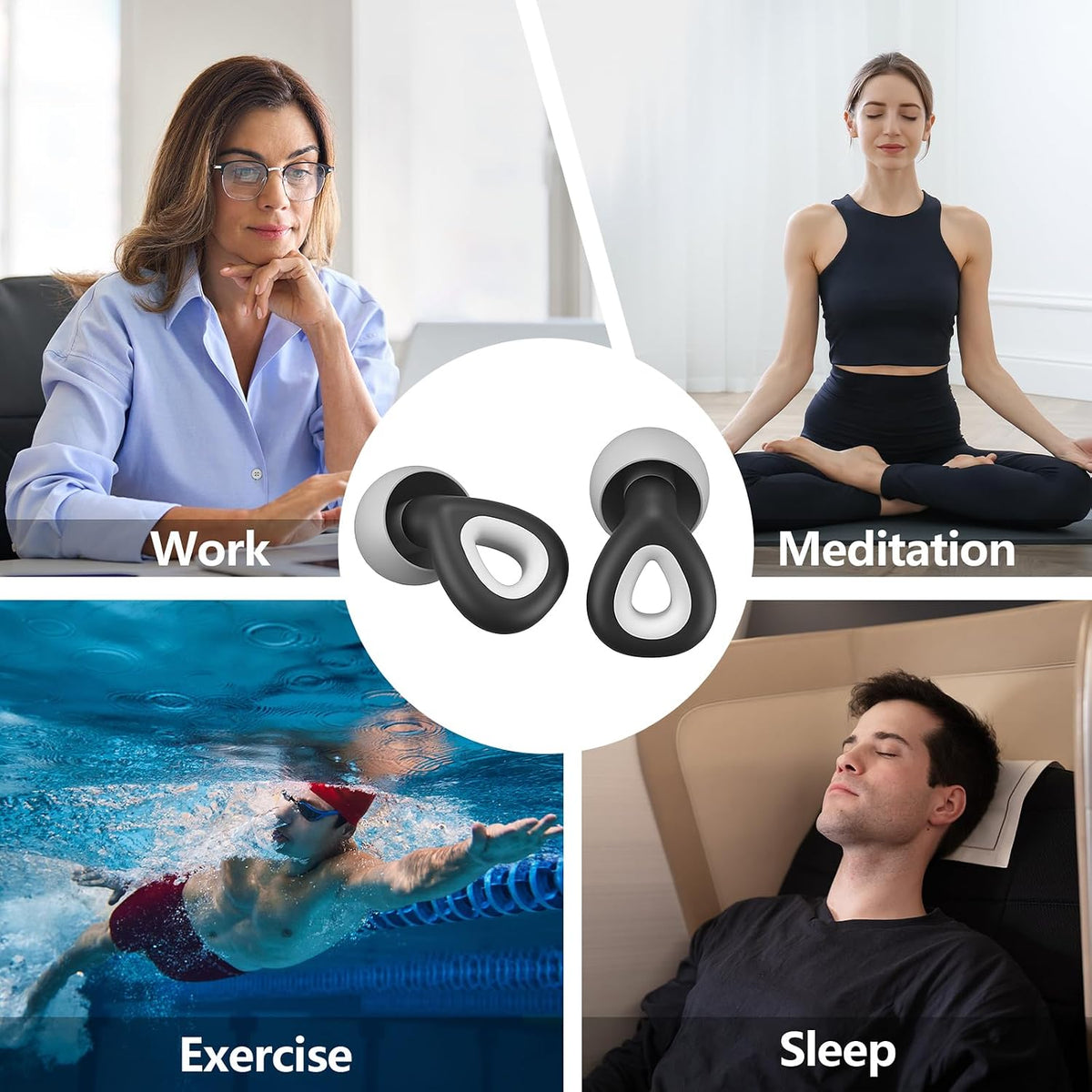 Noise Cancelling Ear plugs for Sleeping - Black Comfortable Reusable Silicone Earplugs for Sleep 24dB Noise Reduction Snoring and Studying Travel Concerts Hearing Protection with 3Tips and Storage Box
