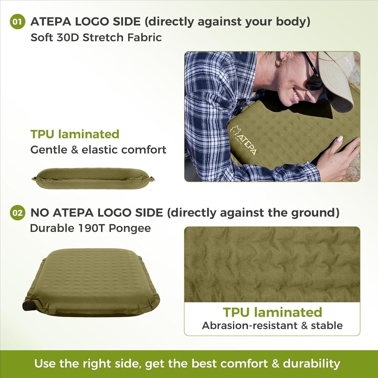 ATEPA Inflatable Seat Cushion | 2" & 2.5" foam core seat pad, Self inflating, Compact, Stadium, Airplane, Travel, Camping, Hiking, Sports events