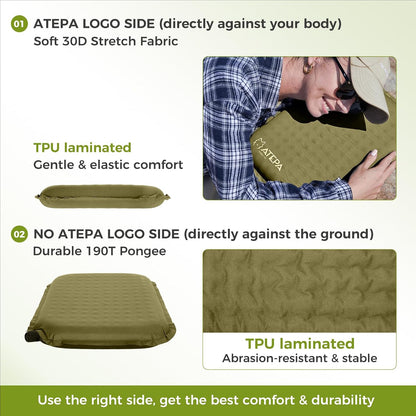 ATEPA Inflatable Seat Cushion | 2" & 2.5" foam core seat pad, Self inflating, Compact, Stadium, Airplane, Travel, Camping, Hiking, Sports events