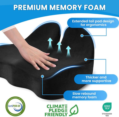 CushZone Ergonomic Seat Cushion, Sciatica Support for Office Chair, Black