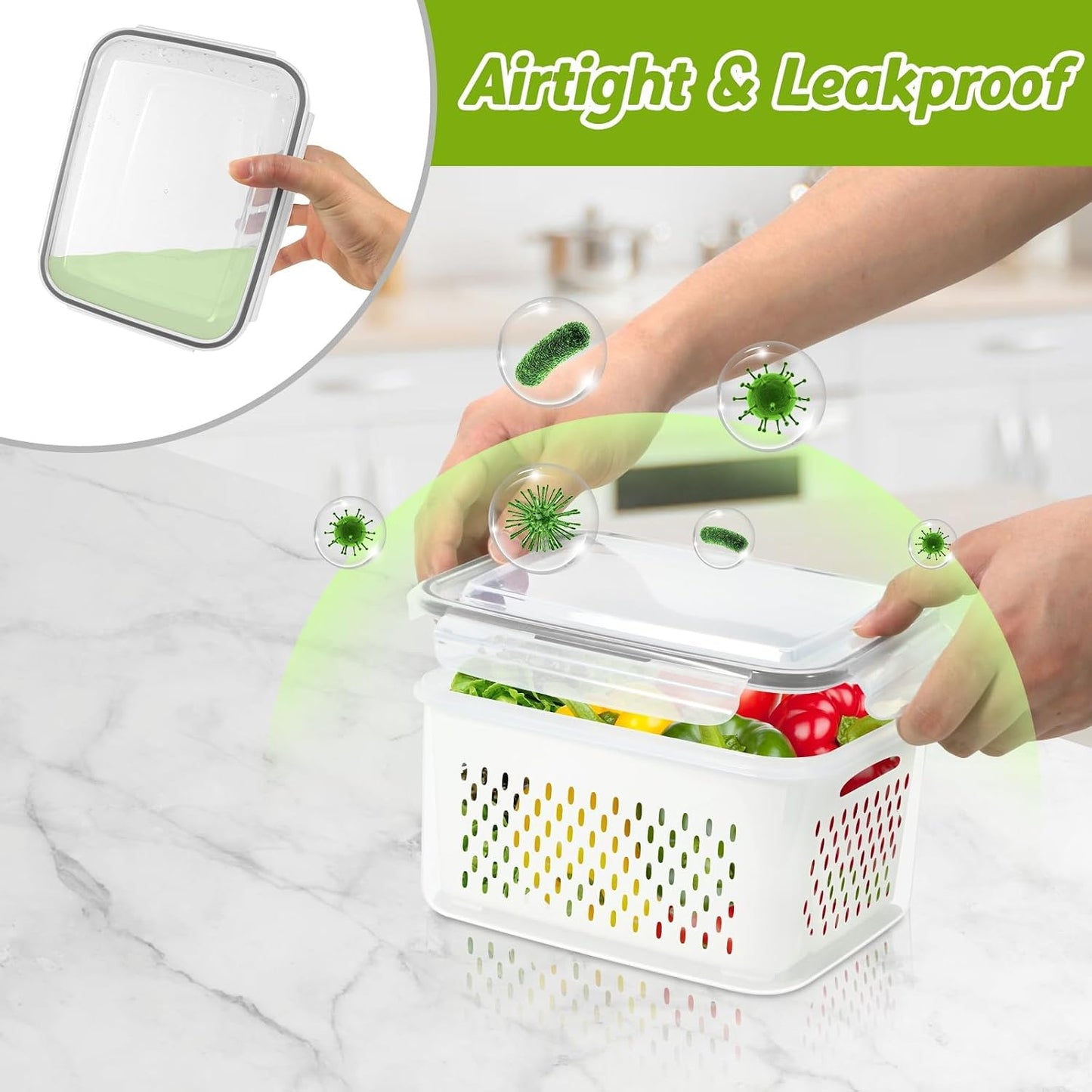 8 Pieces Fruit Storage Containers for Fridge with Lids and Strainer | 4Pack Fruit Containers for Fridge, Fresh Produce Saver Keeper for Vegetable Fruit Salad, BPA Free Organizer for Refrigerator