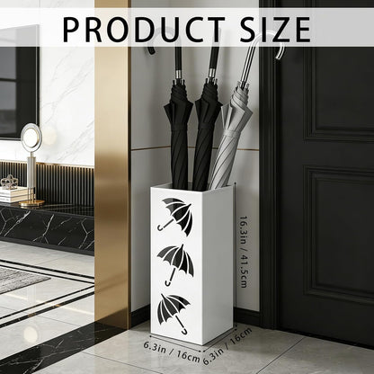 Metal Umbrella Holder, Square Freestanding Umbrella Stand Bucket Storage Indoor for Entryway, 6.3 x 6.3 x 16.3 Inch - Black