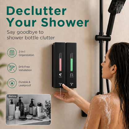 Shampoo and Conditioner Dispenser Wall Mounted, 3-Chamber Shower Soap Dispenser for Bathroom, 1200ML Large Capacity, No-Drill Installation, Clog-Free Pump for Thick Liquids (black-3-pack)
