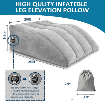 Portable Inflatable Wedge Leg Elevation Pillow - Foldable 45 Degree Wedge Leg Bolster Pillow Use in Bed, Adjustable Incline for Sleeping,Travel,Back Support,Reduce Swelling, Improve Circulation (Grey)