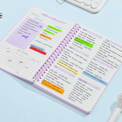 Undated Weekly Planner, A5 Personal Goals Journal Non Dated Weekly Planner to Do List Notebook with Goal Habit Tracker Organizer, Cute Undated Week Planners with Spiral Binding for Kids School Work