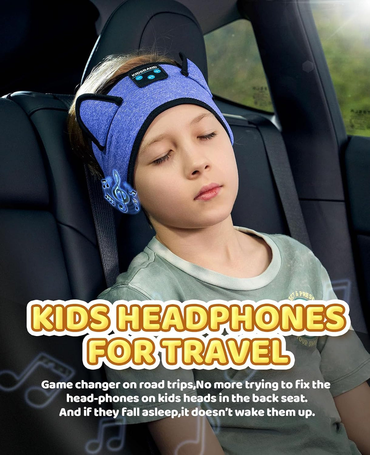 KIDSBAND Kids Bluetooth Headphones, Sleep Headband [Wireless & Wired Playback 2in1] Foldable Headphones for School/Travel/Tablet/Sleep
