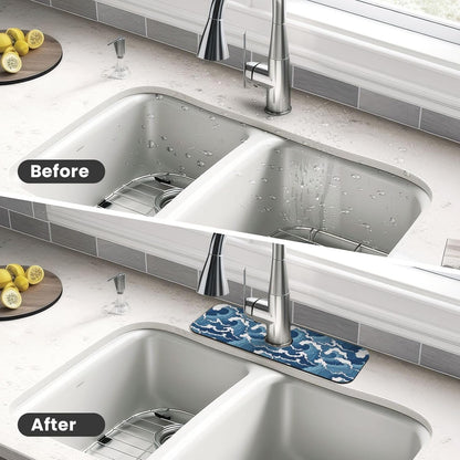 Wildflowers Floral Flower Kitchen Sink Splash Guard Faucet Mat Super Absorbent Fast Drying Mat Sink Gadgets-Fast Drying Pad Sink Mat For Kitchen Bathroom (15" X 5.5" )