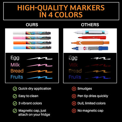 Magnetic Menu Board for The Fridge- Weekly Family Meal Planner with Bright Neon Liquid Markers- Perfect Weekly Planner, Magnetic Dry Erase Board for Meal Planning Grocery List Notes Do List- 12"x 16"