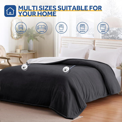 Sealy Electric Blanket Throw 50×60, Flannel to Sherpa, Charcoal