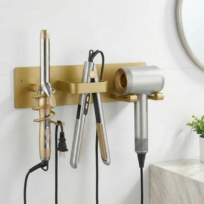 Hair Dryer Holder Hair Tool Organizer Metal Wall Mount (Gold) | Heat Resistant Hair Tool Organizer, Metal Wall Mount Storage, Bathroom Counter Space Saver, Blow Dryer Holder