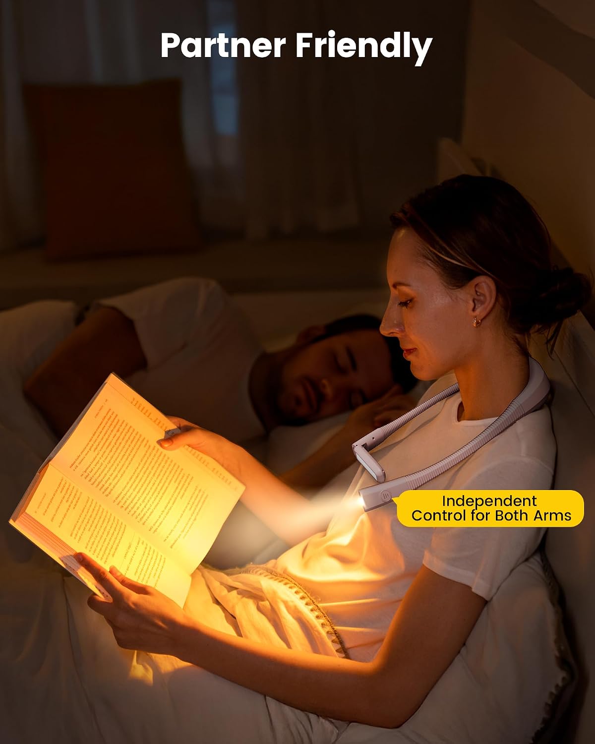 Glocusent Bendable Neck Light, 100 Hours Reading Light for Book Lover Gifts | Hands-Free, Knitting, Crafting, Repairing, 5-Color, Stepless Dimming, Ergonomic, Rechargeable, Eye Care, Sleep Aid, Traveling