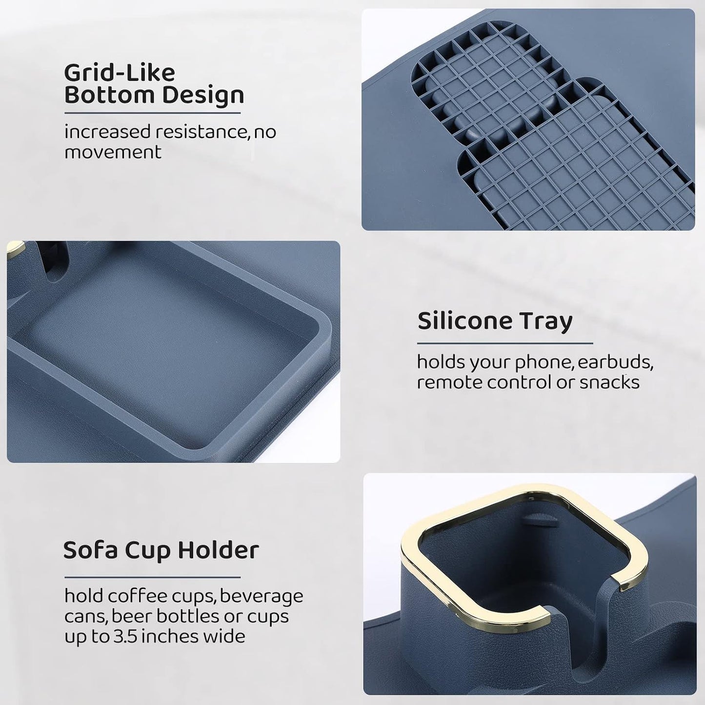 HMASYO Couch Cup Holder Tray – Weighted Silicone Sofa Armrest Organizer Table with Anti-Spill Coaster, Easy Reach for Drink, Snacks, Remote & Phone, Non-Slip Base, Easy Clean
