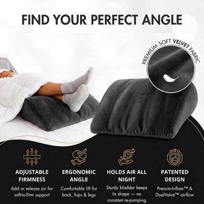 Maison Cozy® Inflatable Wedge Pillow for Travel and Sleeping - Adjustable Body Positioner for Back Support, Leg Elevation, Reading in Bed, Washable Velvet Cover, Travel Pouch (Sand Beige)
