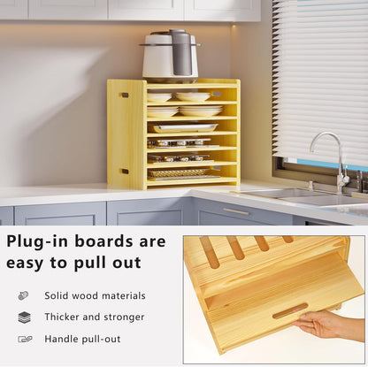 6 Tier Wooden Tray Dividers for Cabinets | Baking Cookie Sheet Organizer, Vertical/Horizontal Cabinet Dividers for Pots, Cutting Board, Kitchen Organizers and Storage