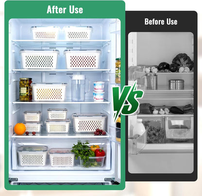 3 PCS Fruit Storage Containers for Fridge with Removable Colander | Berry Produce Storage Containers for Fridge with Strainer Lid Leakproof Containers Keep Fruits Vegetables Berry Fresh longer