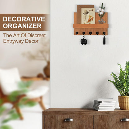 Key Holder for Wall, Decorative Key Holder with Shelf | Key and Mail Holder Wall Mount, Farmhouse Decor with 5 Key Hooks for Keys, Coats, ect.